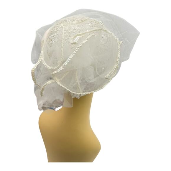 Vintage White Off-white Hat W/ Netting Sequins Classic Pillbox Wedding Chic 60’s main image 16